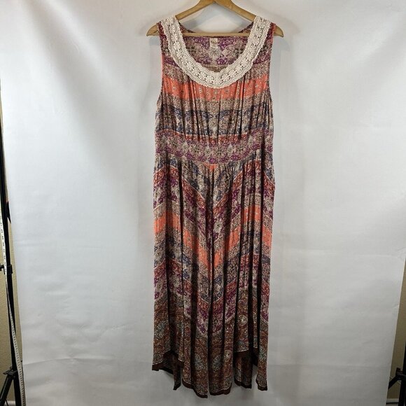 Bila Womens Maxi Dress Size XXL Multicolor Damask Sleeveless Crochet Scoop Neck - Picture 2 of 12